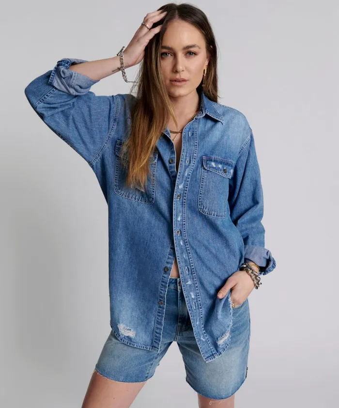 Women One Teaspoon Denim Shirts PACIFICA EVERYDAY DENIM SHIRT