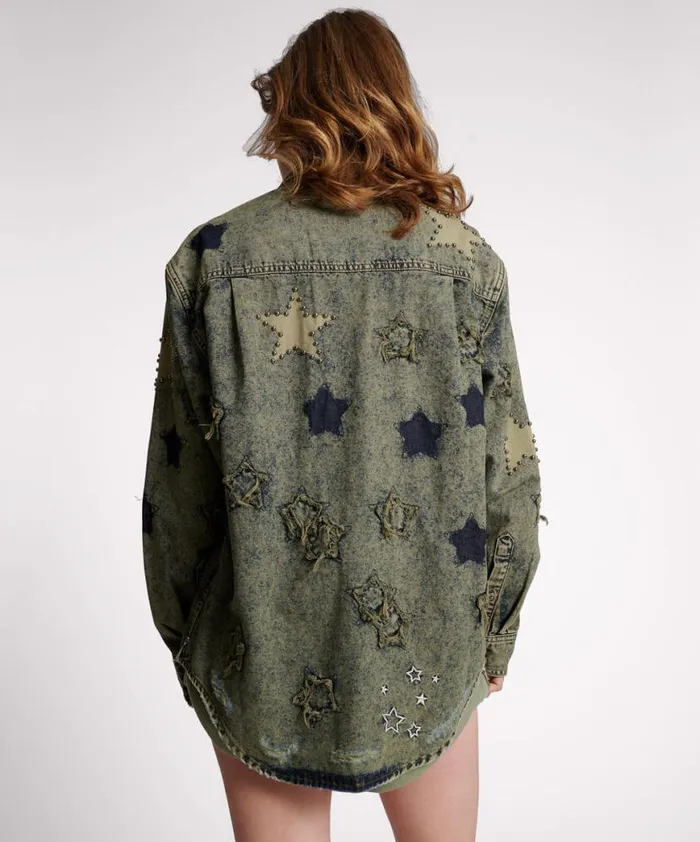 Women One Teaspoon Denim Shirts PETROL GREEN STAR EVERYDAY SHIRT Women One Teaspoon Denim Shirts PETROL GREEN STAR EVERYDAY SHIRT
