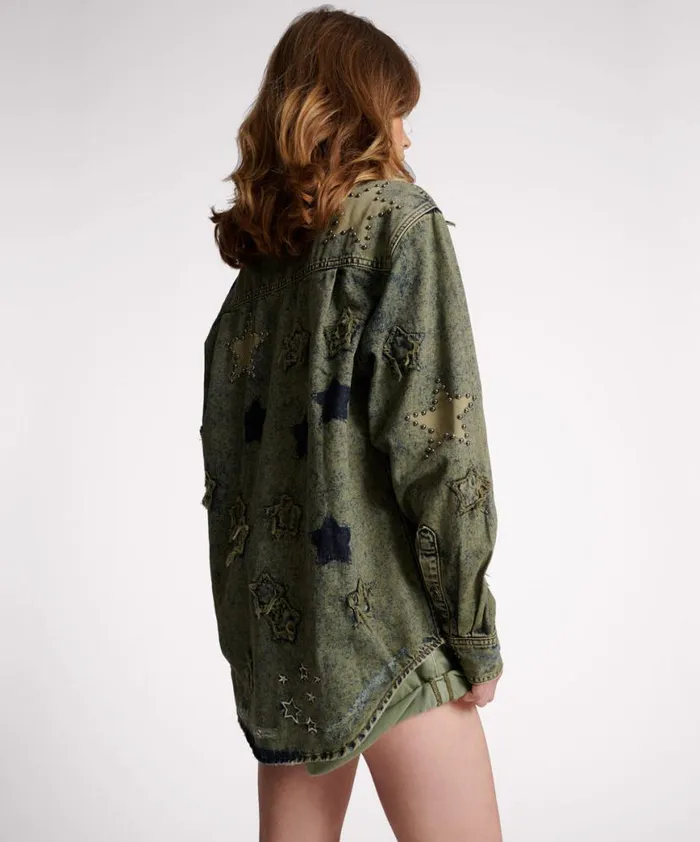 Women One Teaspoon Denim Shirts PETROL GREEN STAR EVERYDAY SHIRT Women One Teaspoon Denim Shirts PETROL GREEN STAR EVERYDAY SHIRT