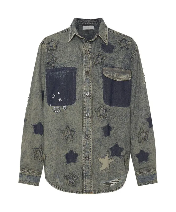 Women One Teaspoon Denim Shirts PETROL GREEN STAR EVERYDAY SHIRT Women One Teaspoon Denim Shirts PETROL GREEN STAR EVERYDAY SHIRT