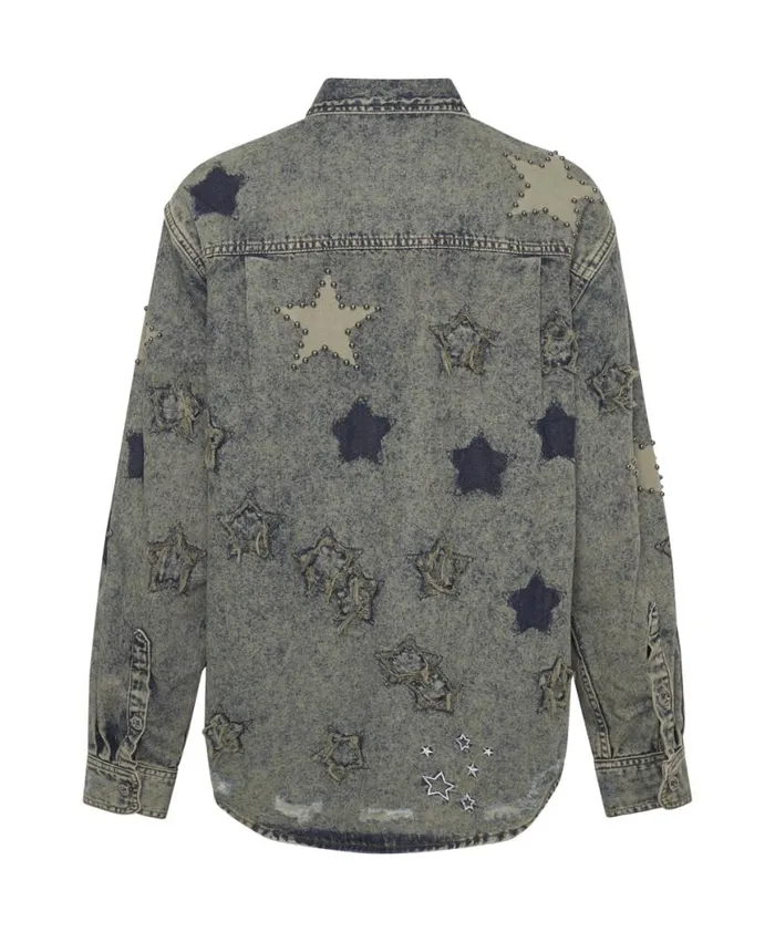 Women One Teaspoon Denim Shirts PETROL GREEN STAR EVERYDAY SHIRT Women One Teaspoon Denim Shirts PETROL GREEN STAR EVERYDAY SHIRT