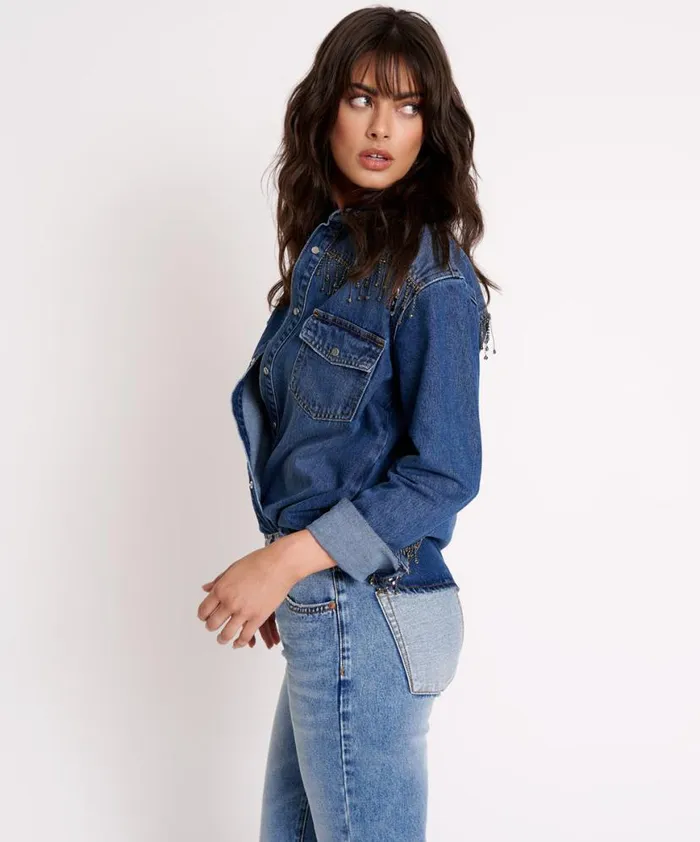 Women One Teaspoon Denim Shirts RAZZLE DAZZLE WESTERN SHIRT Women One Teaspoon Denim Shirts RAZZLE DAZZLE WESTERN SHIRT