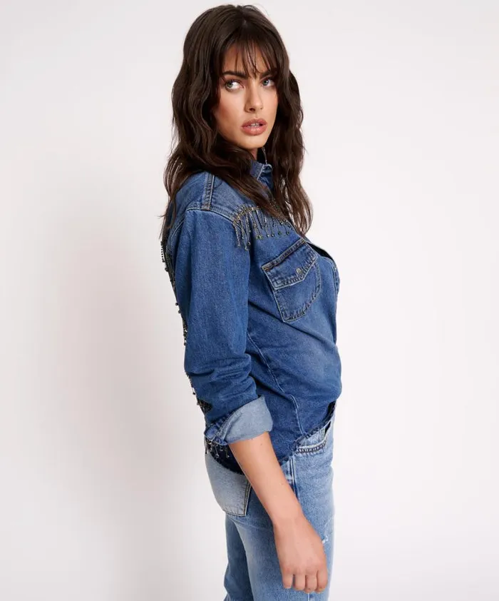 Women One Teaspoon Denim Shirts RAZZLE DAZZLE WESTERN SHIRT Women One Teaspoon Denim Shirts RAZZLE DAZZLE WESTERN SHIRT
