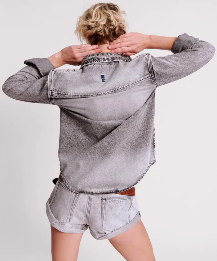 Women One Teaspoon Denim Shirts SLATE ACID STUDDED DENIM SHIRT Women One Teaspoon Denim Shirts SLATE ACID STUDDED DENIM SHIRT