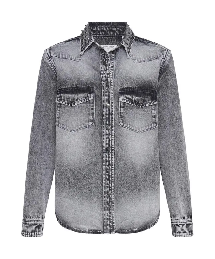 Women One Teaspoon Denim Shirts SLATE ACID STUDDED DENIM SHIRT Women One Teaspoon Denim Shirts SLATE ACID STUDDED DENIM SHIRT