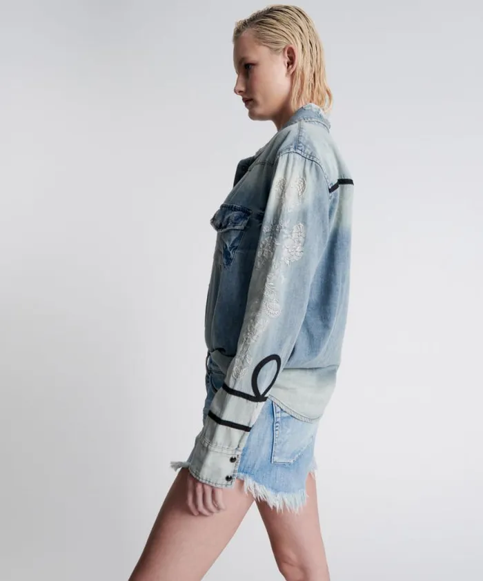 Women One Teaspoon Denim Shirts WOLFGANG EMBROIDERED WESTERN SHIRT Women One Teaspoon Denim Shirts WOLFGANG EMBROIDERED WESTERN SHIRT
