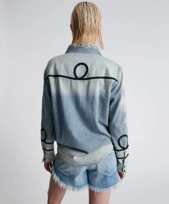 Women One Teaspoon Denim Shirts WOLFGANG EMBROIDERED WESTERN SHIRT Women One Teaspoon Denim Shirts WOLFGANG EMBROIDERED WESTERN SHIRT