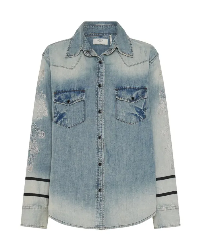 Women One Teaspoon Denim Shirts WOLFGANG EMBROIDERED WESTERN SHIRT Women One Teaspoon Denim Shirts WOLFGANG EMBROIDERED WESTERN SHIRT