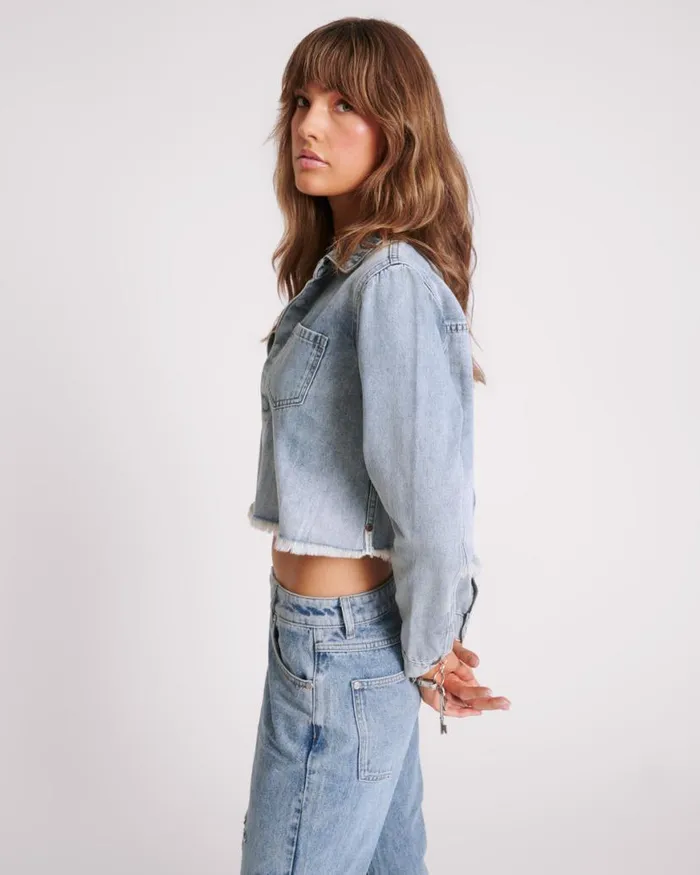 Women One Teaspoon Denim Tops BLUE BLOSSOM LONG SLEEVE DENIM BRAXTON TOP Women One Teaspoon Denim Tops BLUE BLOSSOM LONG SLEEVE DENIM BRAXTON TOP