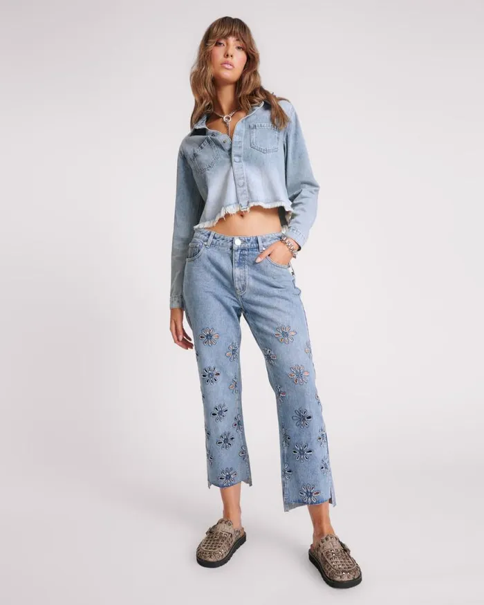 Women One Teaspoon Denim Tops BLUE BLOSSOM LONG SLEEVE DENIM BRAXTON TOP Women One Teaspoon Denim Tops BLUE BLOSSOM LONG SLEEVE DENIM BRAXTON TOP