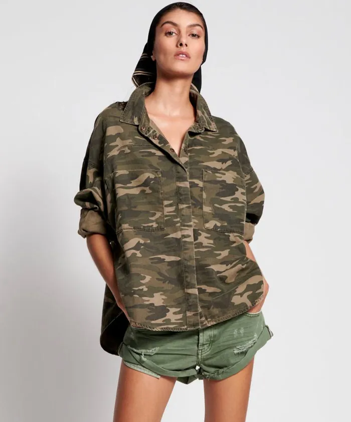 Women One Teaspoon Denim Tops CAMO LONG SLEEVE DARIA SHIRT