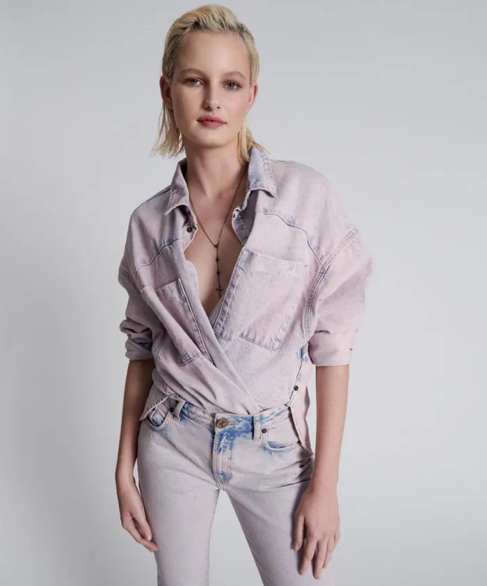 Women One Teaspoon Denim Tops PINK HAZE LONG SLEEVE DARIA SHACKET