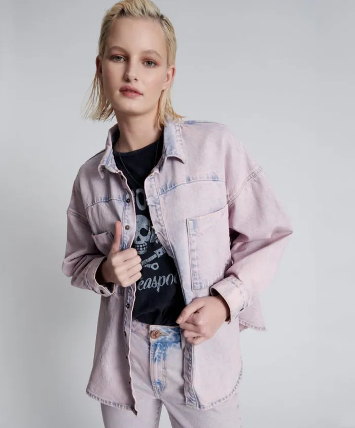 Women One Teaspoon Denim Tops PINK HAZE LONG SLEEVE DARIA SHACKET Women One Teaspoon Denim Tops PINK HAZE LONG SLEEVE DARIA SHACKET