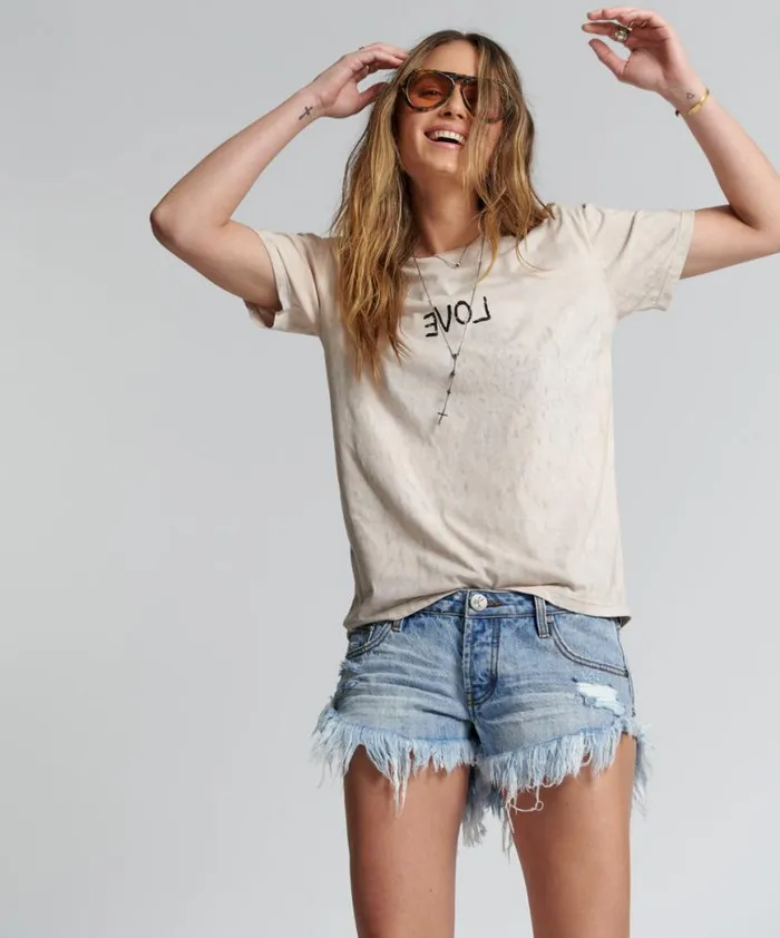 Women One Teaspoon Graphic Tees LOVE STAINED ORGANIC COTTON CREW TEE