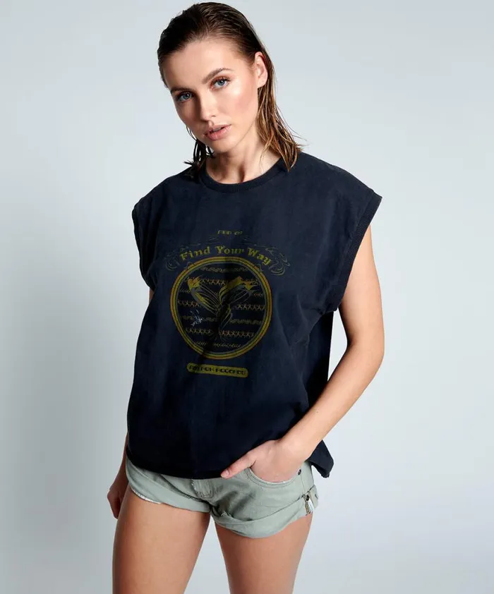 Women One Teaspoon Graphic Tees MOBLACK FIND YOUR WAY UNISEX TANK