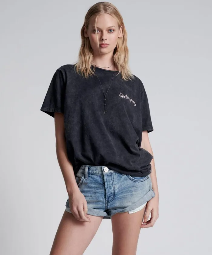 Women One Teaspoon Graphic Tees ONE TEASPOON EMBROIDERED UNISEX LOGO TEE