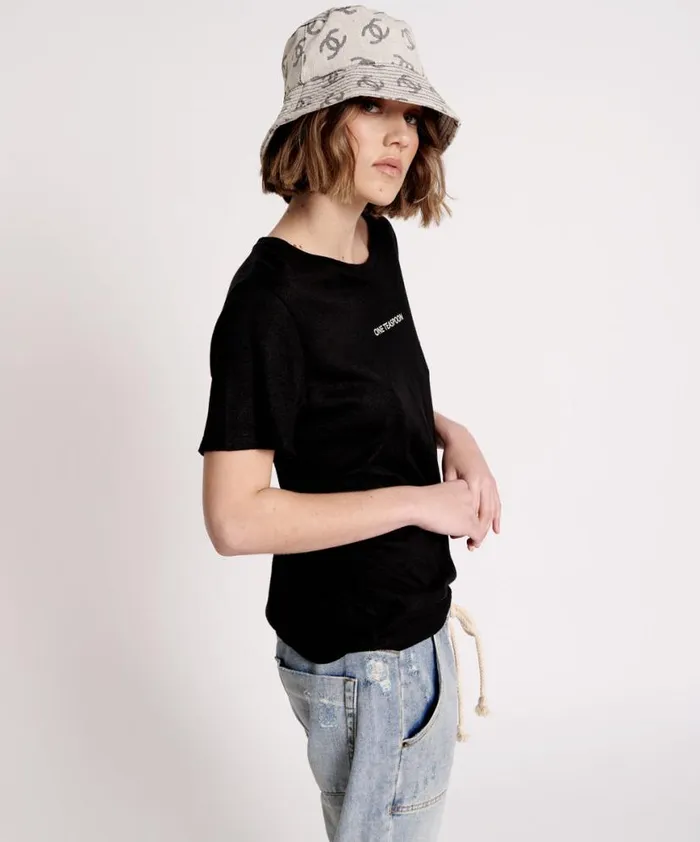Women One Teaspoon Graphic Tees ONE TEASPOON LINEN WIDE NECK TEE BLACK Women One Teaspoon Graphic Tees ONE TEASPOON LINEN WIDE NECK TEE BLACK