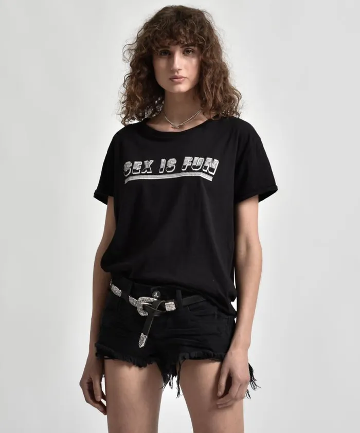 Women One Teaspoon Graphic Tees SEX IS FUN TEE BLACK