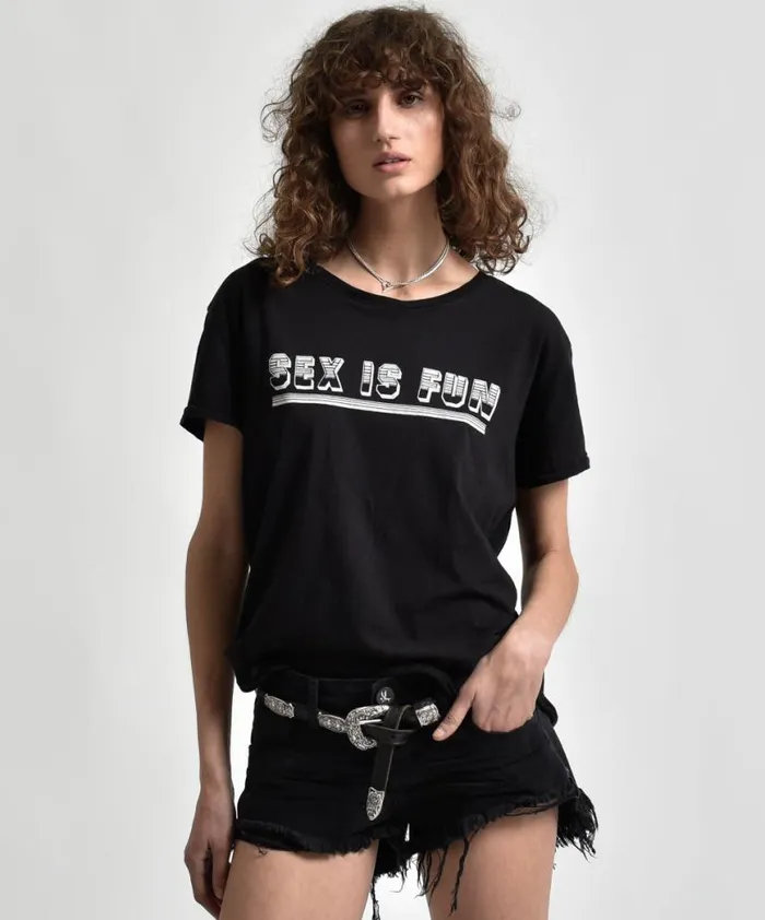 Women One Teaspoon Graphic Tees SEX IS FUN TEE BLACK Women One Teaspoon Graphic Tees SEX IS FUN TEE BLACK