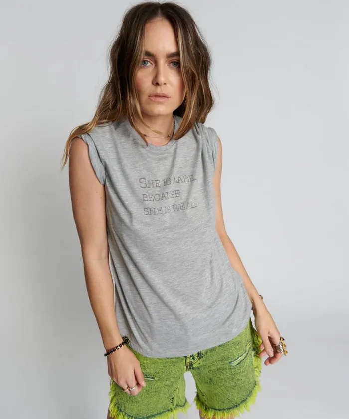 Women One Teaspoon Graphic Tees SHE IS RARE BURNOUT CREW TEE