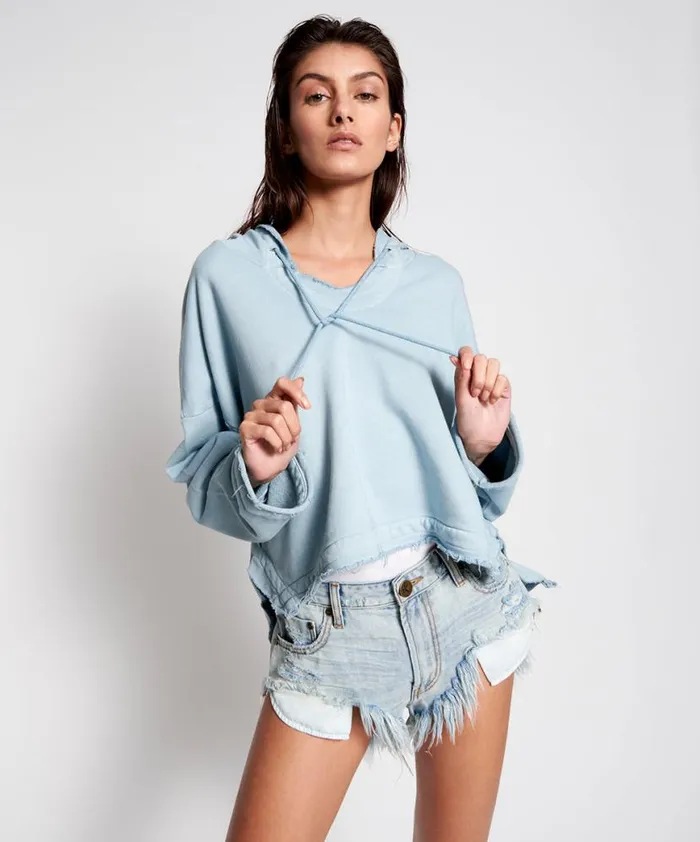 Women One Teaspoon Hoodies And Sweats ASH BLUE CROPPED HOODY Women One Teaspoon Hoodies And Sweats ASH BLUE CROPPED HOODY