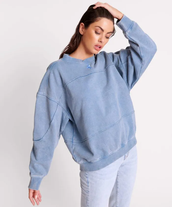 Women One Teaspoon Hoodies And Sweats BLUE ACID RETRO CREW SWEATER
