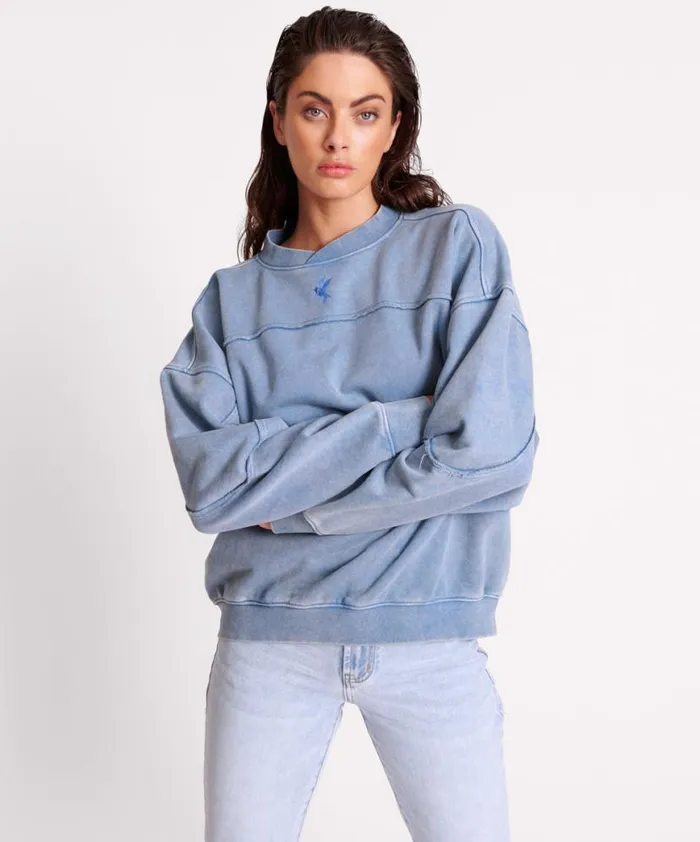 Women One Teaspoon Hoodies And Sweats BLUE ACID RETRO CREW SWEATER Women One Teaspoon Hoodies And Sweats BLUE ACID RETRO CREW SWEATER
