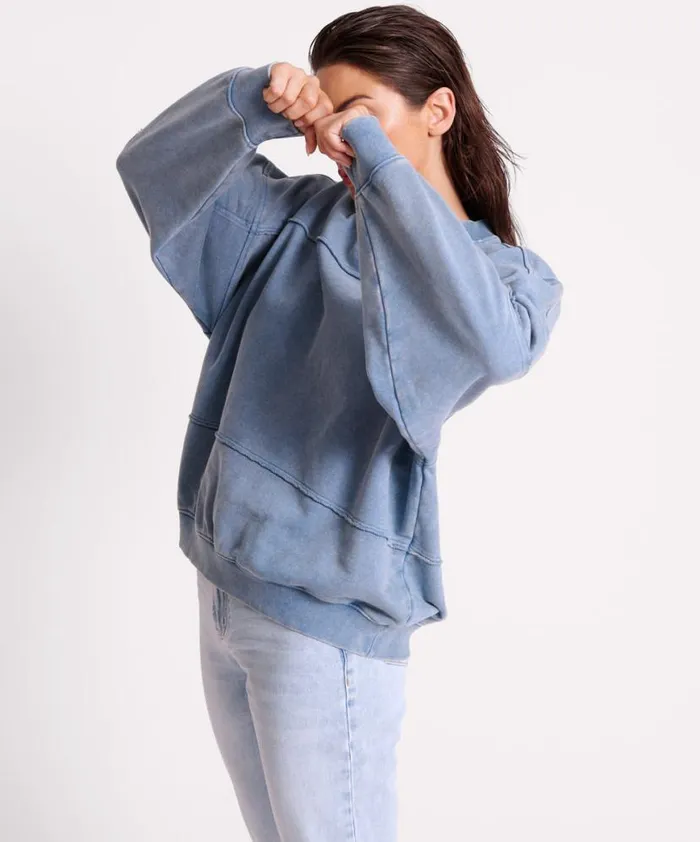 Women One Teaspoon Hoodies And Sweats BLUE ACID RETRO CREW SWEATER Women One Teaspoon Hoodies And Sweats BLUE ACID RETRO CREW SWEATER