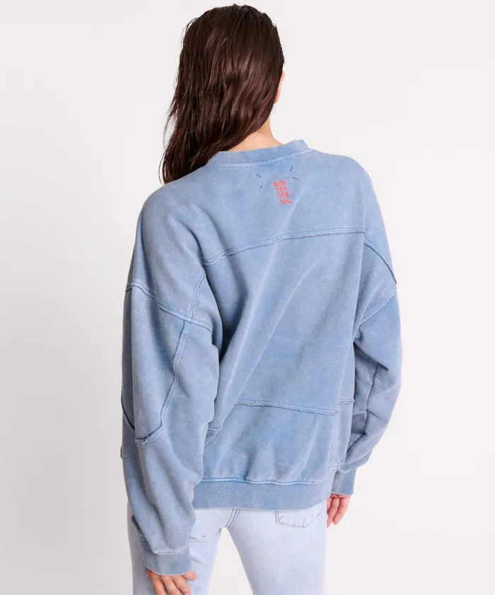 Women One Teaspoon Hoodies And Sweats BLUE ACID RETRO CREW SWEATER Women One Teaspoon Hoodies And Sweats BLUE ACID RETRO CREW SWEATER