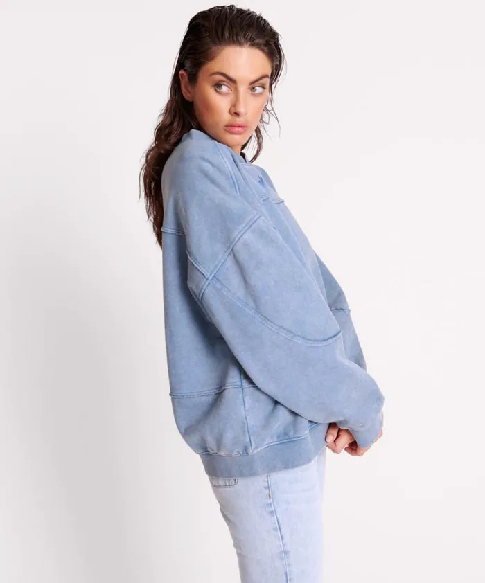 Women One Teaspoon Hoodies And Sweats BLUE ACID RETRO CREW SWEATER Women One Teaspoon Hoodies And Sweats BLUE ACID RETRO CREW SWEATER