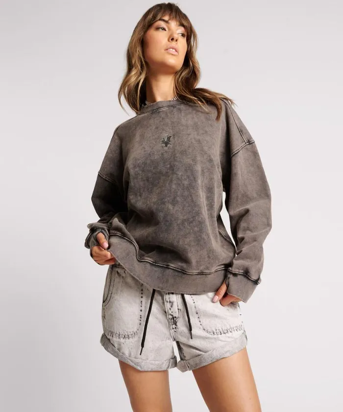 Women One Teaspoon Hoodies And Sweats CHARCOAL BOWER BIRD RETRO SWEATER