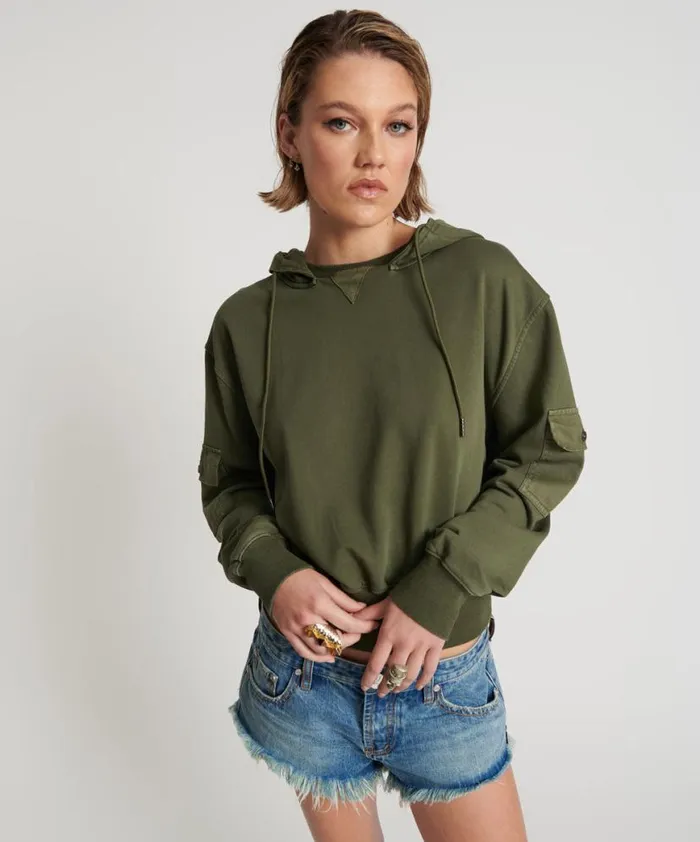 Women One Teaspoon Hoodies And Sweats DARK KHAKI CARGO ADVENTURE HOODY