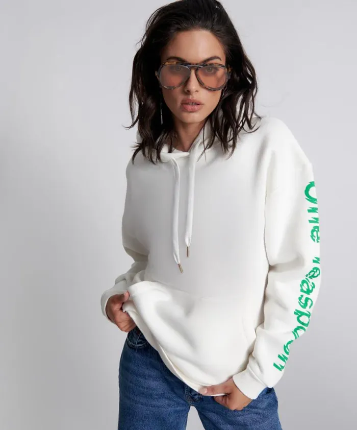 Women One Teaspoon Hoodies And Sweats GET PHYSICAL OVERSIZED HOODY WHITE