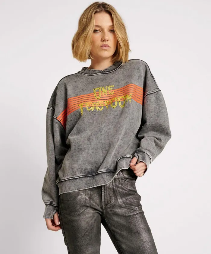 Women One Teaspoon Hoodies And Sweats GOTHIC STUDDED RETRO SWEATER