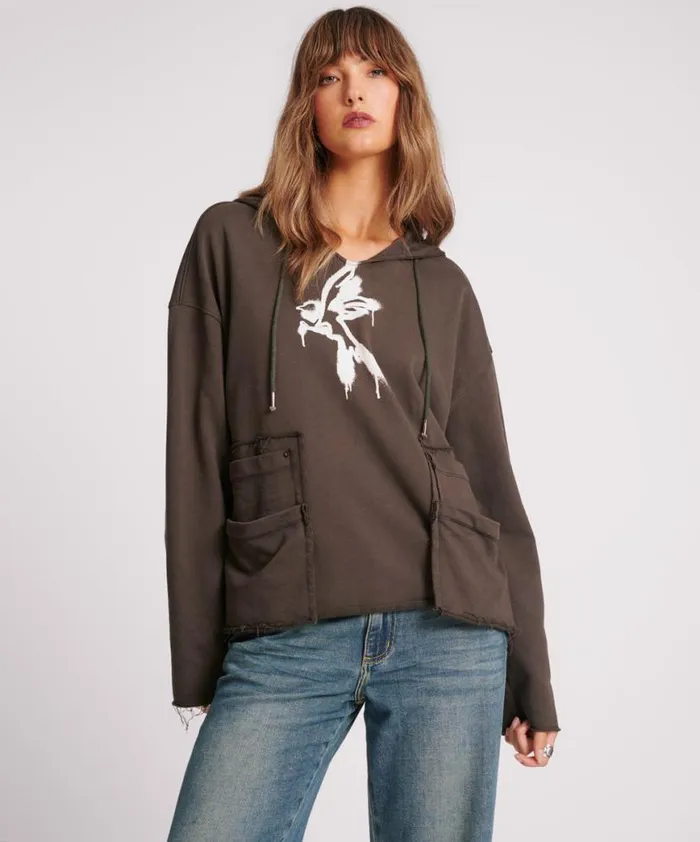 Women One Teaspoon Hoodies And Sweats GRAFFITI BIRD OVERSIZED POCKET HOODIE