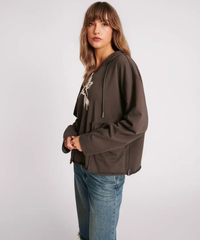 Women One Teaspoon Hoodies And Sweats GRAFFITI BIRD OVERSIZED POCKET HOODIE