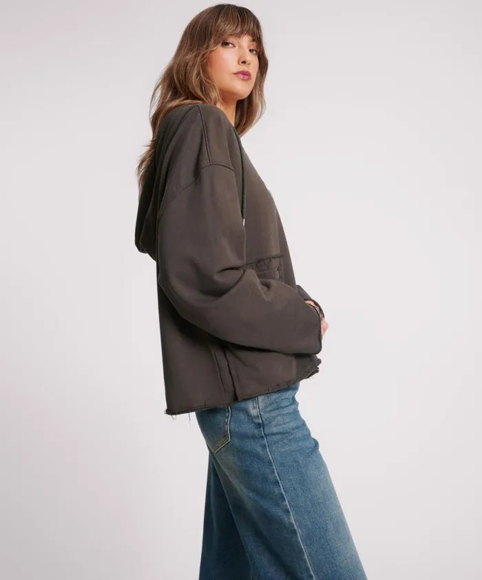 Women One Teaspoon Hoodies And Sweats GRAFFITI BIRD OVERSIZED POCKET HOODIE