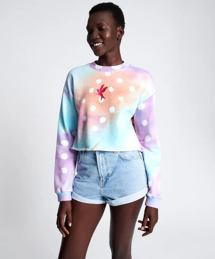 Women One Teaspoon Hoodies And Sweats GRAFFITI TIE DYE CROPPED SWEAT