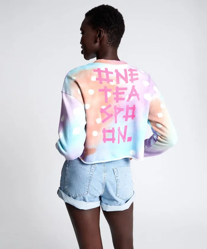 Women One Teaspoon Hoodies And Sweats GRAFFITI TIE DYE CROPPED SWEAT Women One Teaspoon Hoodies And Sweats GRAFFITI TIE DYE CROPPED SWEAT