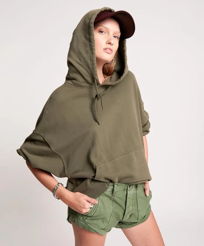 Women One Teaspoon Hoodies And Sweats LIGHTNING BOLT KHAKI BATWING HOODY