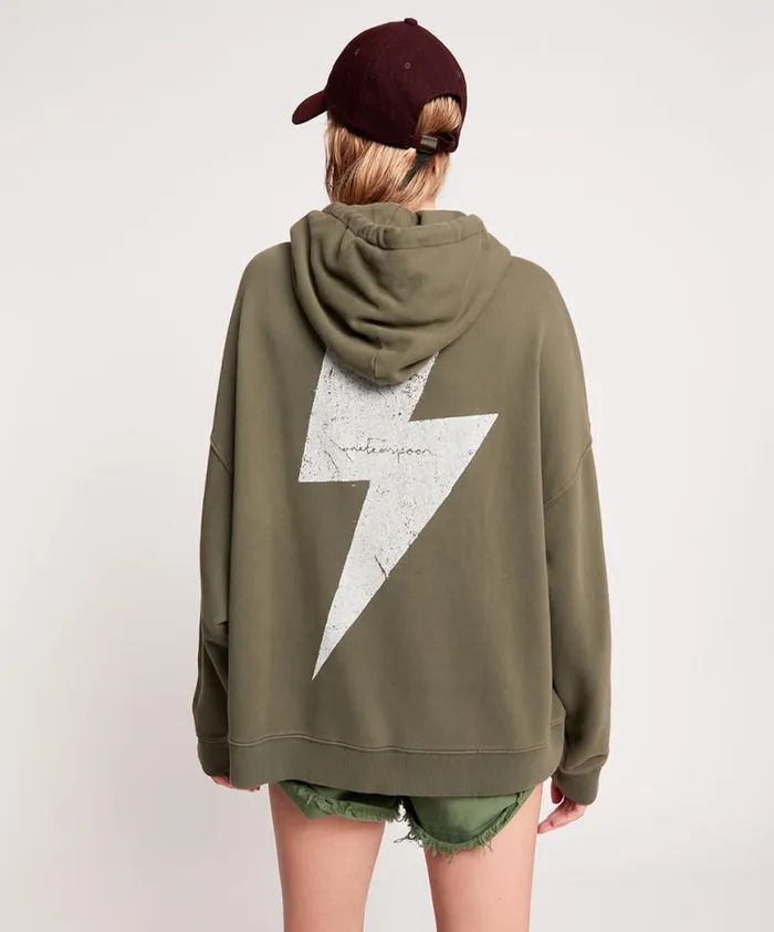 Women One Teaspoon Hoodies And Sweats LIGHTNING BOLT KHAKI BATWING HOODY Women One Teaspoon Hoodies And Sweats LIGHTNING BOLT KHAKI BATWING HOODY