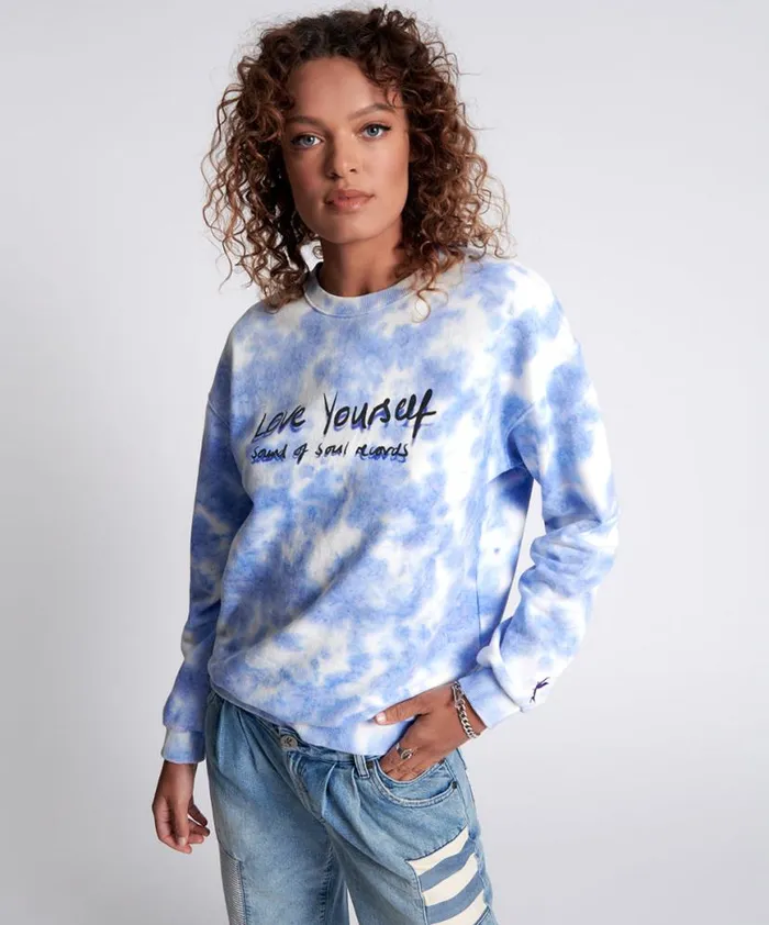 Women One Teaspoon Hoodies And Sweats LOVE YOURSELF SOS TIE DYE SWEATER