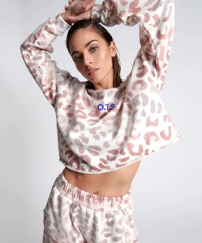 Women One Teaspoon Hoodies And Sweats OTS COMMUTER CROP SWEATER PINK