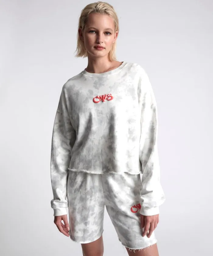 Women One Teaspoon Hoodies And Sweats OTS COMMUTER CROP SWEATER WHITE