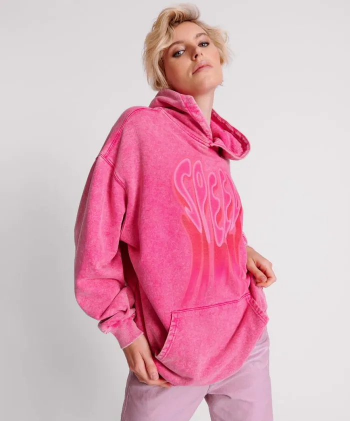 Women One Teaspoon Hoodies And Sweats PINK ACID SPEED LONGLINE HOODY