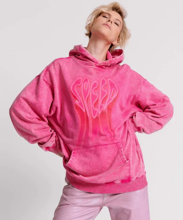 Women One Teaspoon Hoodies And Sweats PINK ACID SPEED LONGLINE HOODY Women One Teaspoon Hoodies And Sweats PINK ACID SPEED LONGLINE HOODY