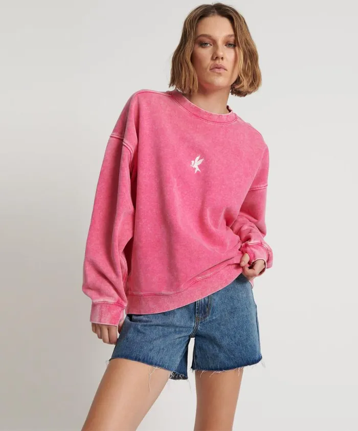 Women One Teaspoon Hoodies And Sweats PINK BOWER BIRD RETRO SWEATER