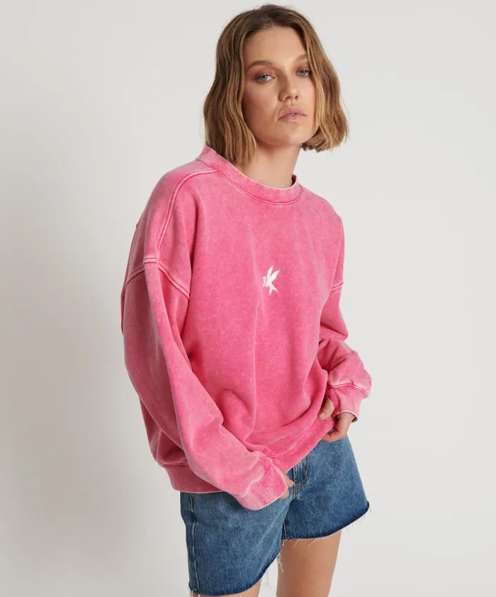 Women One Teaspoon Hoodies And Sweats PINK BOWER BIRD RETRO SWEATER Women One Teaspoon Hoodies And Sweats PINK BOWER BIRD RETRO SWEATER