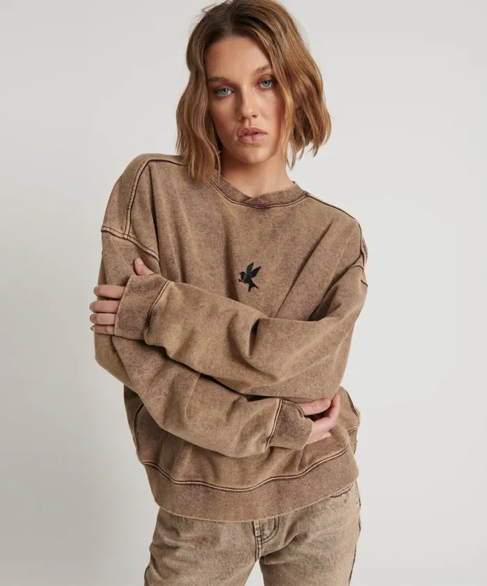 Women One Teaspoon Hoodies And Sweats RUST BOWER BIRD RETRO SWEATER