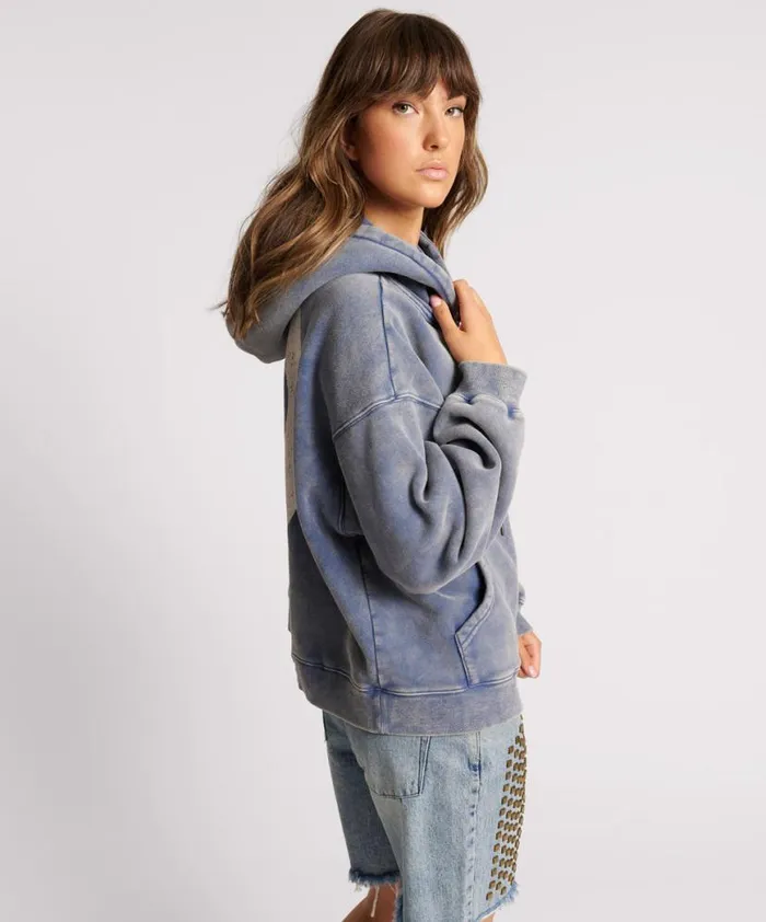 Women One Teaspoon Hoodies And Sweats WASHED BLUE SMILEY BATWING HOODY